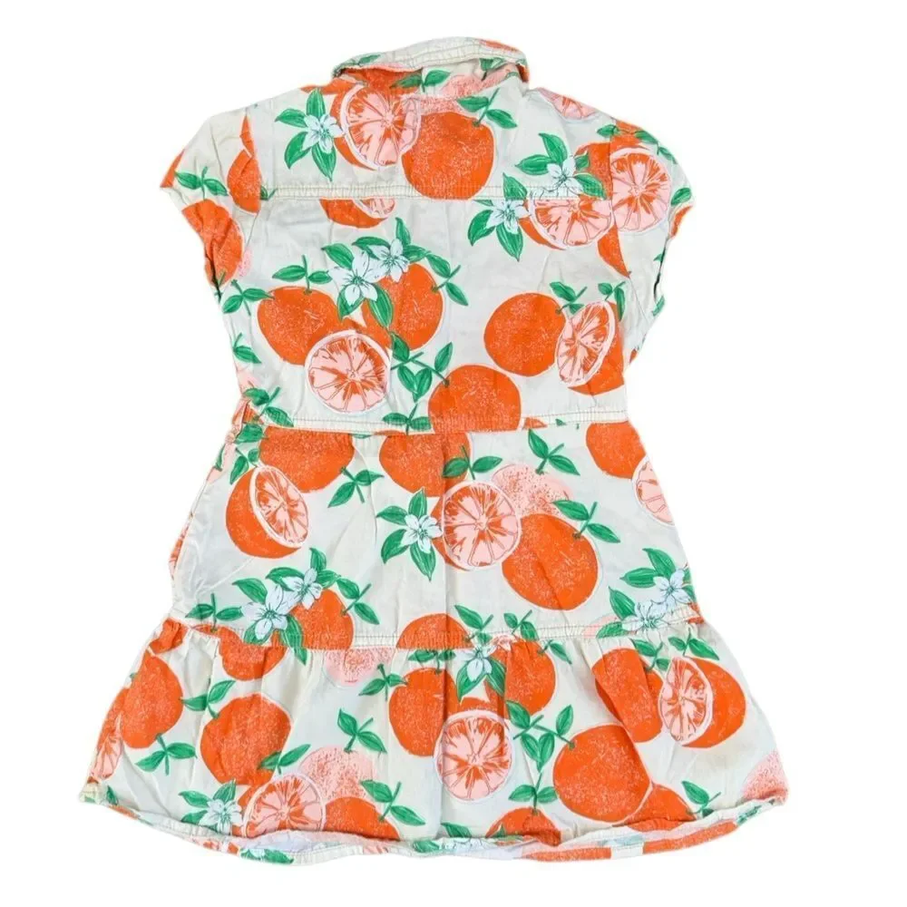 Wonder Nation Girls' Orange Citrus Print Button-down Dress w/ Pockets Size 4-5